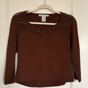 Versailles Chocolate Knit Sweater with Metallic Studs. Women size L